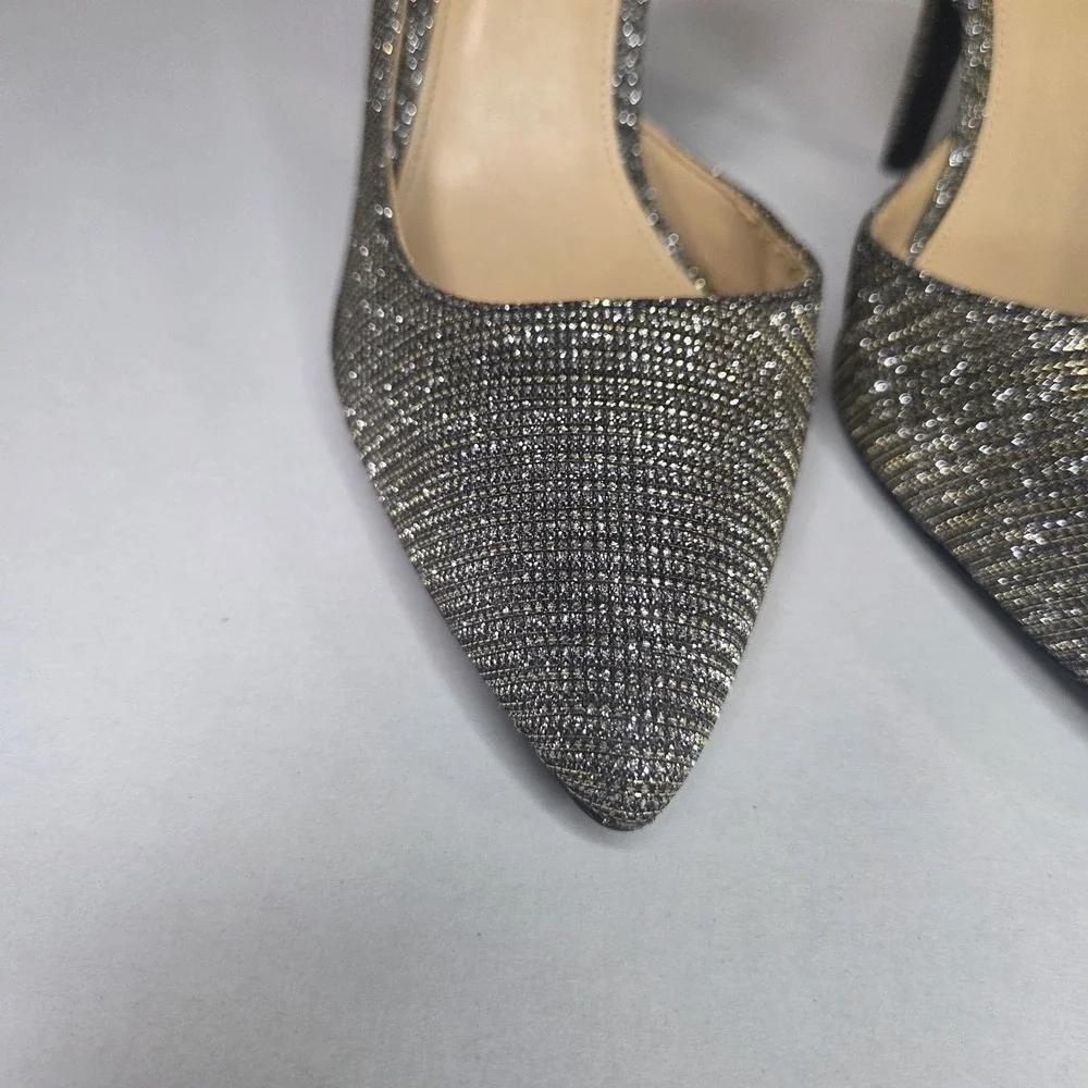 Michael Kors Ruthie D'Orsay Glitter Pointed Toe Pumps Heels 8.5M Silver